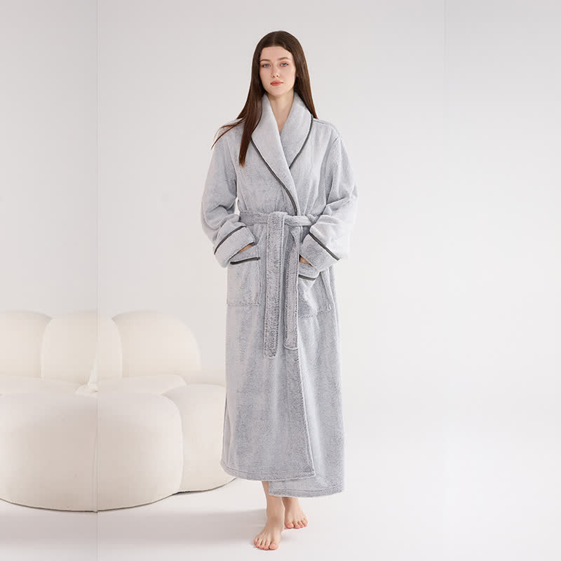Ownkoti Unisex Plush Solid Color Warm Bathrobe - Gray - XL - image 7
