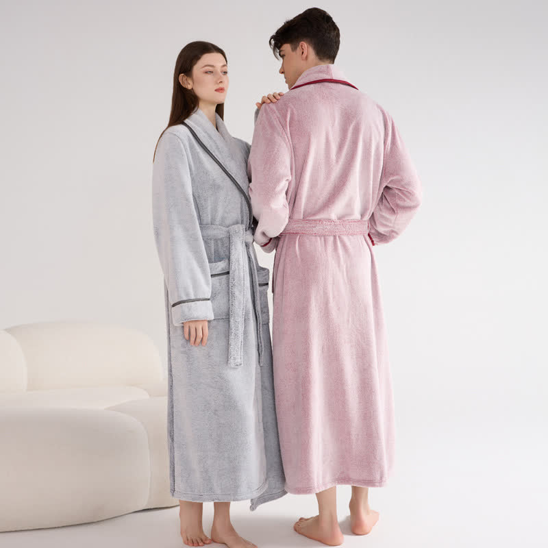 Ownkoti Unisex Plush Solid Color Warm Bathrobe - image 3