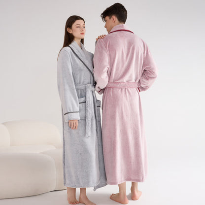 Ownkoti Unisex Plush Solid Color Warm Bathrobe - image 3