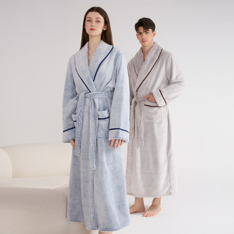 Ownkoti Unisex Plush Solid Color Warm Bathrobe - image 2