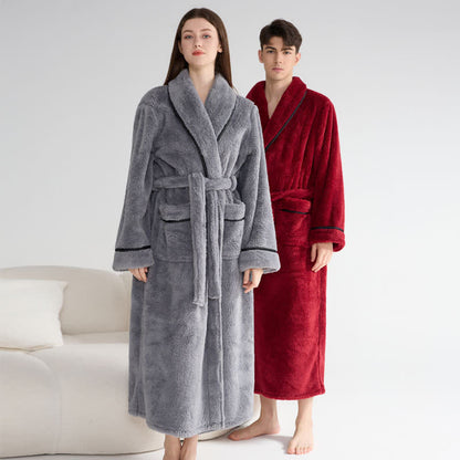 Ownkoti Unisex Plush Solid Warm Long Robe - image 1