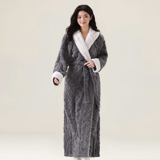 Ownkoti Jacquard Hooded Plush Warm Bathrobe - Gray - XL - image 0