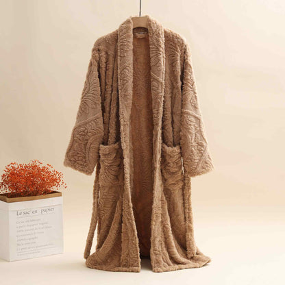 Ownkoti Unisex Retro Jacquard Plush Warm Bathrobe - Coffee - XL - image 4