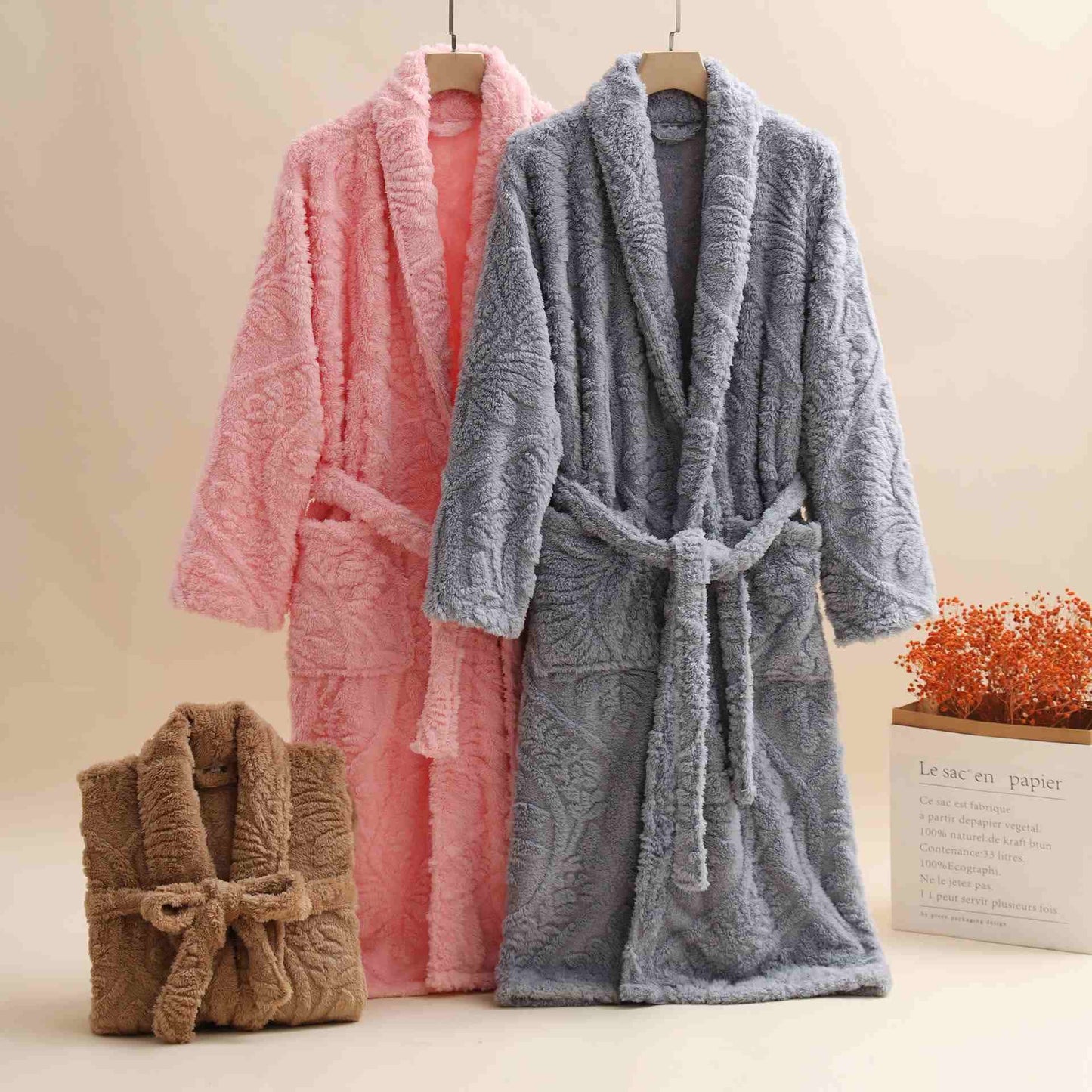 Ownkoti Unisex Retro Jacquard Plush Warm Bathrobe - image 1