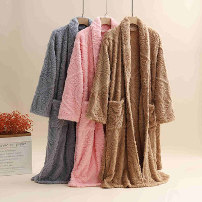 Ownkoti Unisex Retro Jacquard Plush Warm Bathrobe - image 0