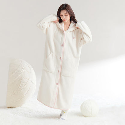 Ownkoti Simple Hooded Button Plush Bathrobe - image 2