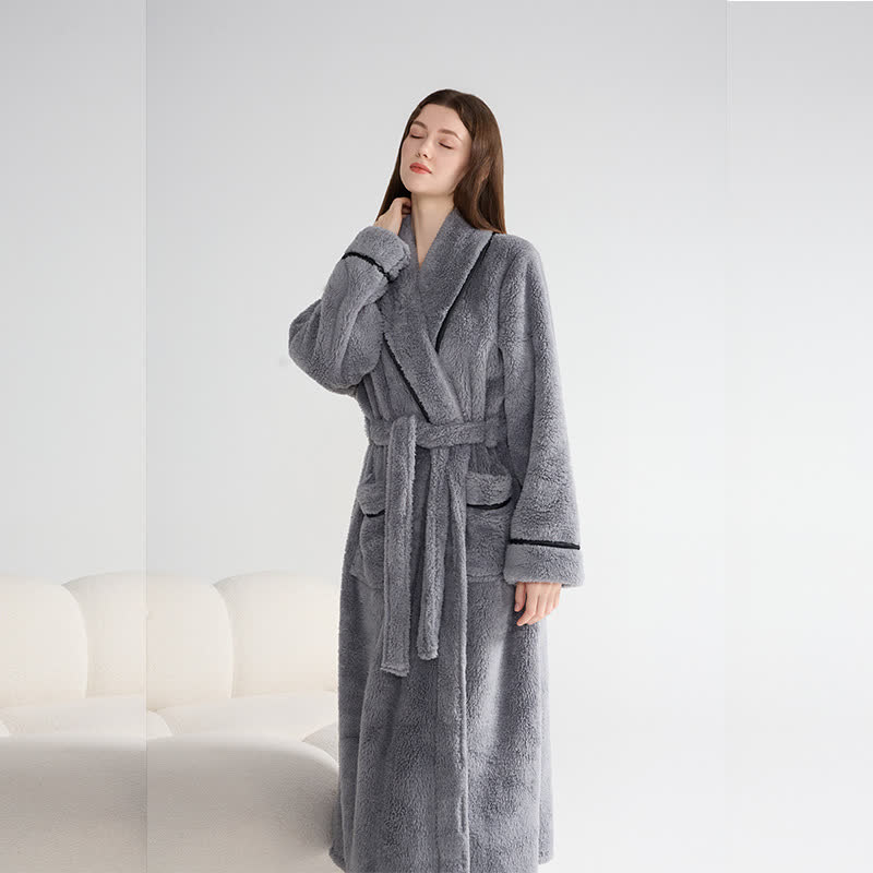 Ownkoti Unisex Plush Solid Warm Long Robe - Gray - XL - image 10
