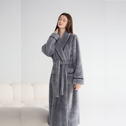 Ownkoti Unisex Plush Solid Warm Long Robe - Gray - XL - image 10