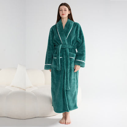 Ownkoti Unisex Plush Solid Warm Long Robe - Green - XL - image 4