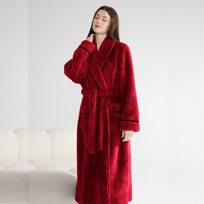 Ownkoti Unisex Plush Solid Warm Long Robe - Wine - XL - image 6