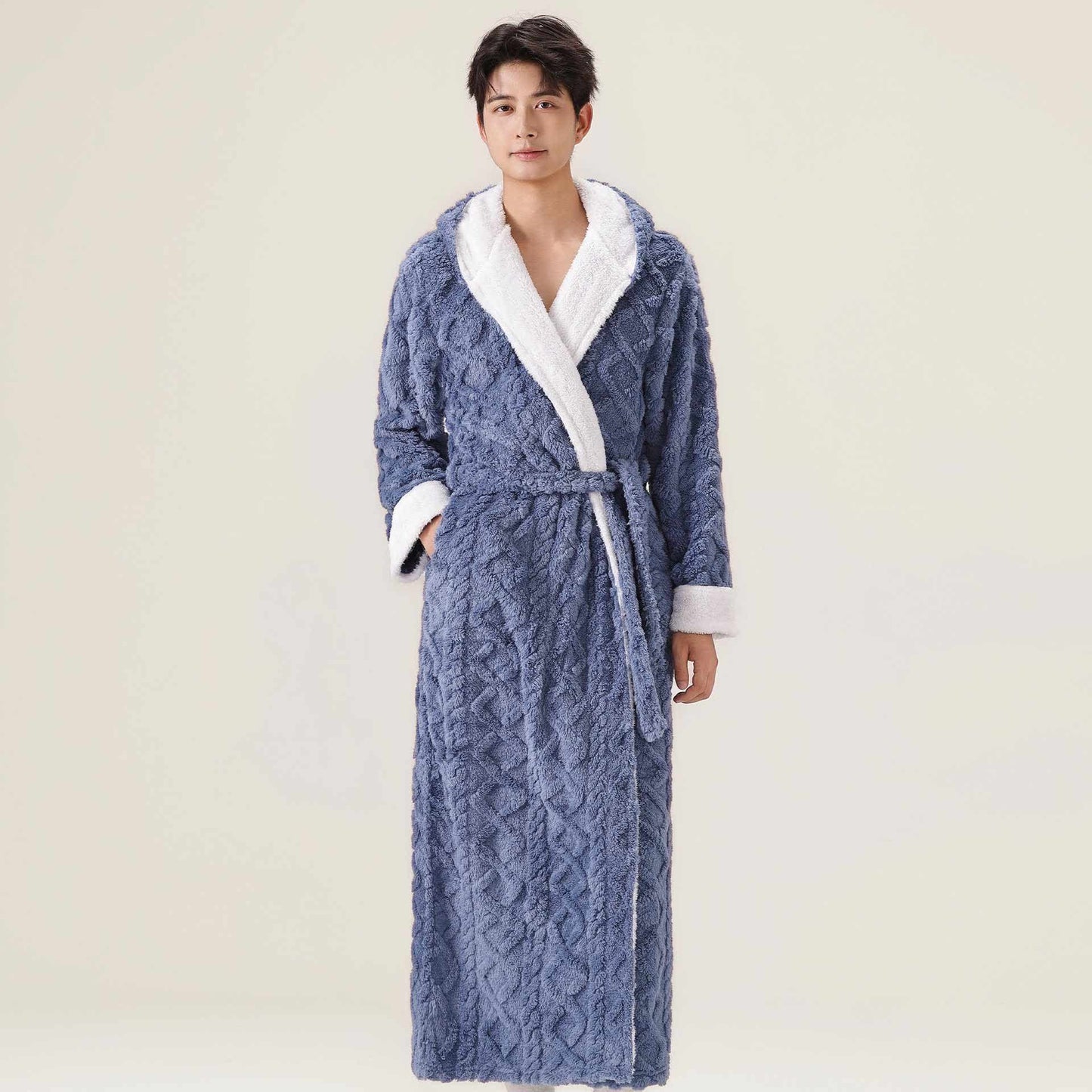 Ownkoti Jacquard Hooded Plush Warm Bathrobe - image 3