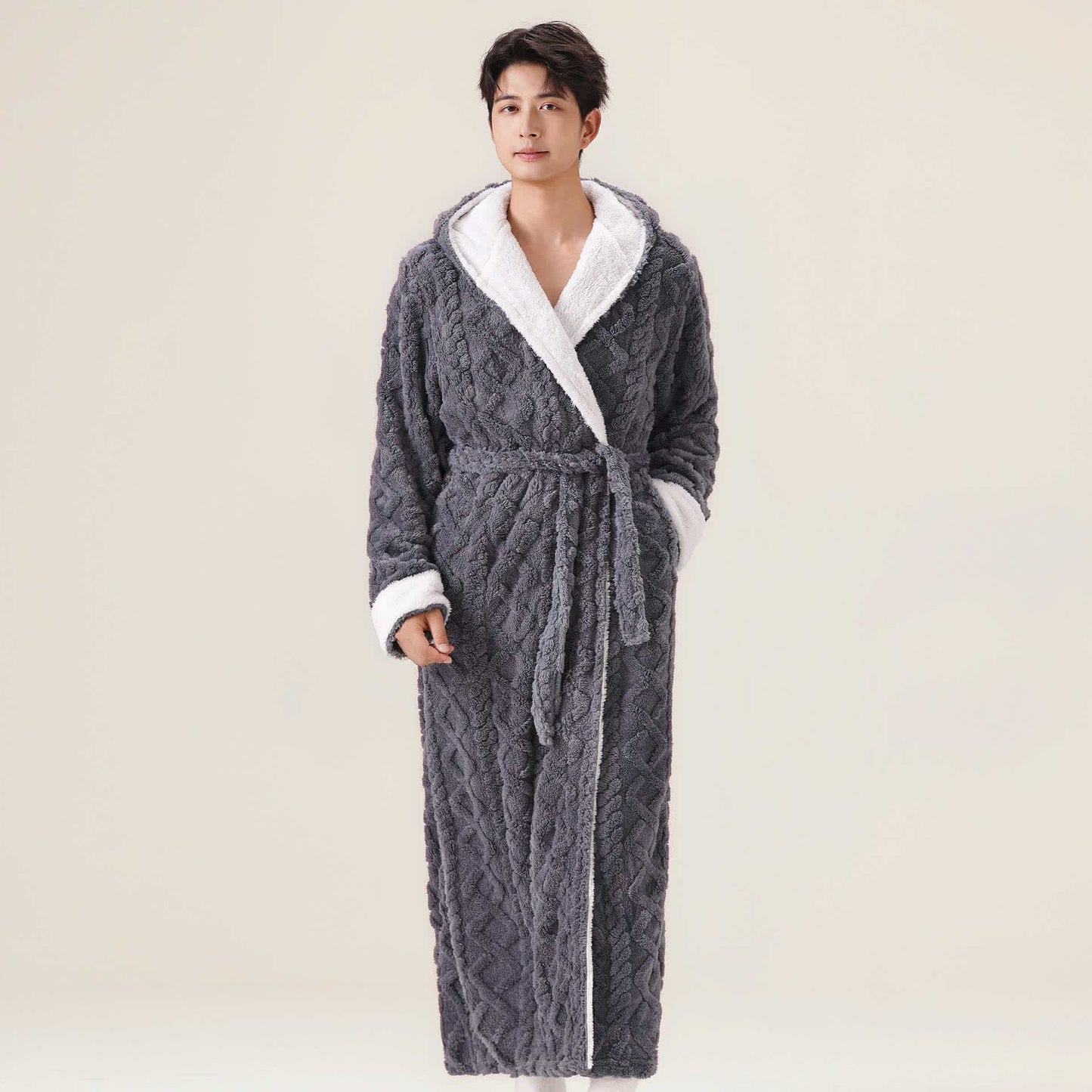 Ownkoti Jacquard Hooded Plush Warm Bathrobe - image 1