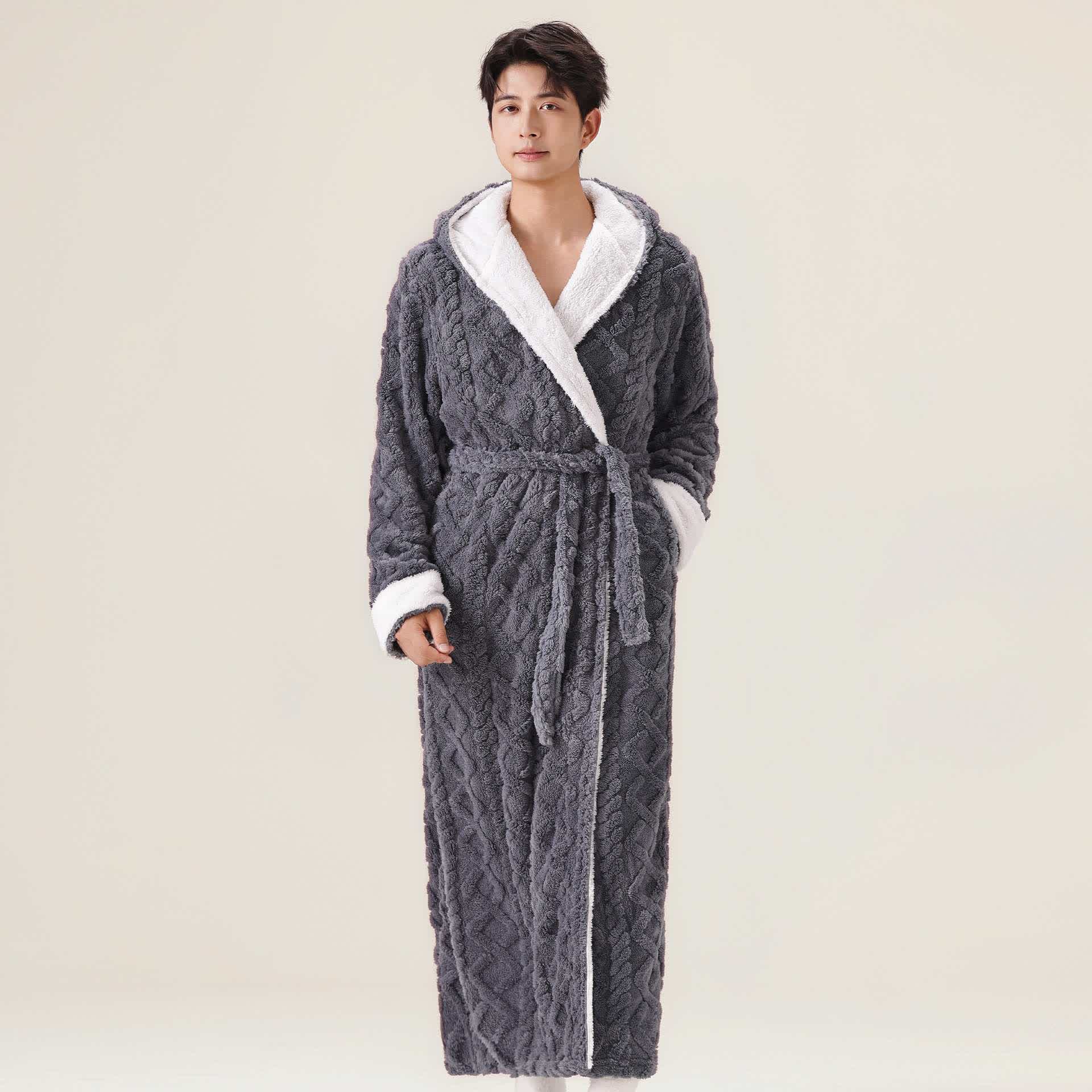Ownkoti Jacquard Hooded Plush Warm Bathrobe - image 1