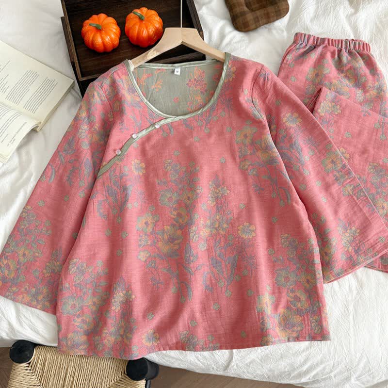 Ownkoti Oriental Pink Peony Cotton Gauze Pajamas - image 1