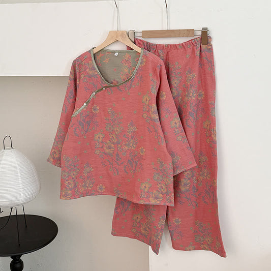 Ownkoti Oriental Pink Peony Cotton Gauze Pajamas - Dark Pink - XL - image 0