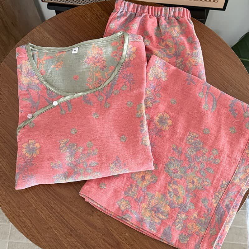 Ownkoti Oriental Pink Peony Cotton Gauze Pajamas - image 2