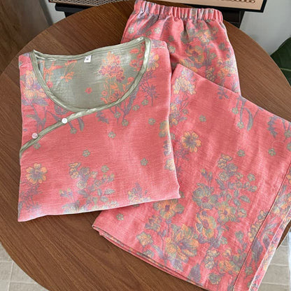 Ownkoti Oriental Pink Peony Cotton Gauze Pajamas - image 2