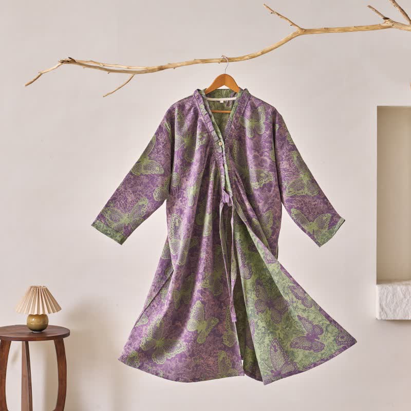 Ownkoti Elegant Butterfly Ruffled Cotton Nightdress - Purple - XL - image 0