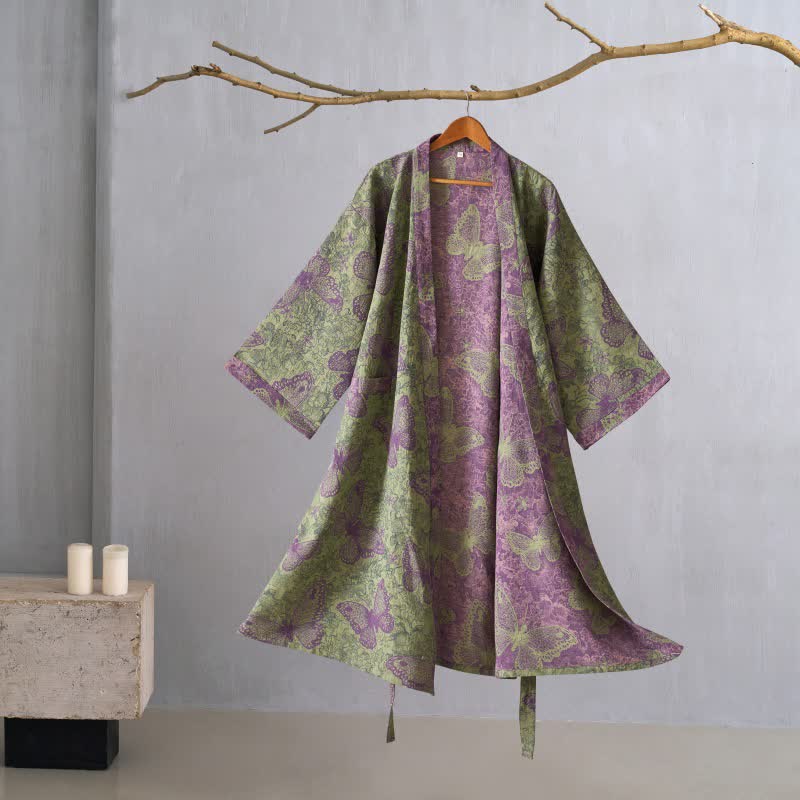 Ownkoti Dreamy Butterfly Cotton Gauze Kimono Robe - Green - XL - image 0