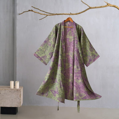 Ownkoti Dreamy Butterfly Cotton Gauze Kimono Robe - Green - XL - image 0