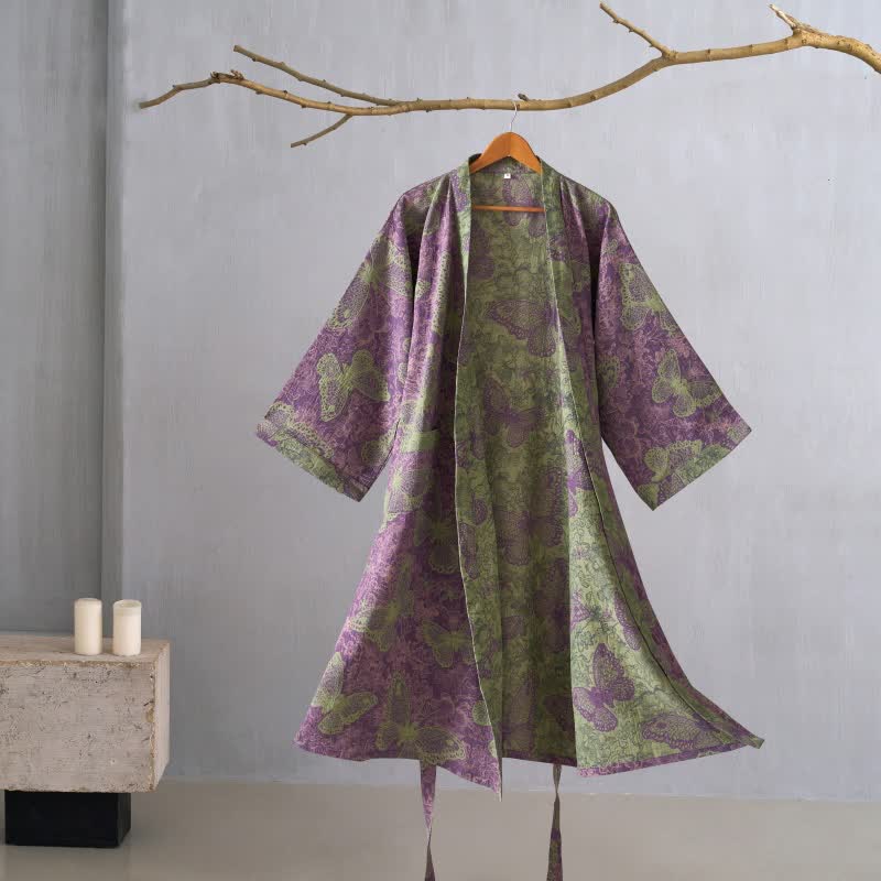 Ownkoti Dreamy Butterfly Cotton Gauze Kimono Robe - Purple - XL - image 9
