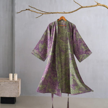 Ownkoti Dreamy Butterfly Cotton Gauze Kimono Robe - Purple - XL - image 9