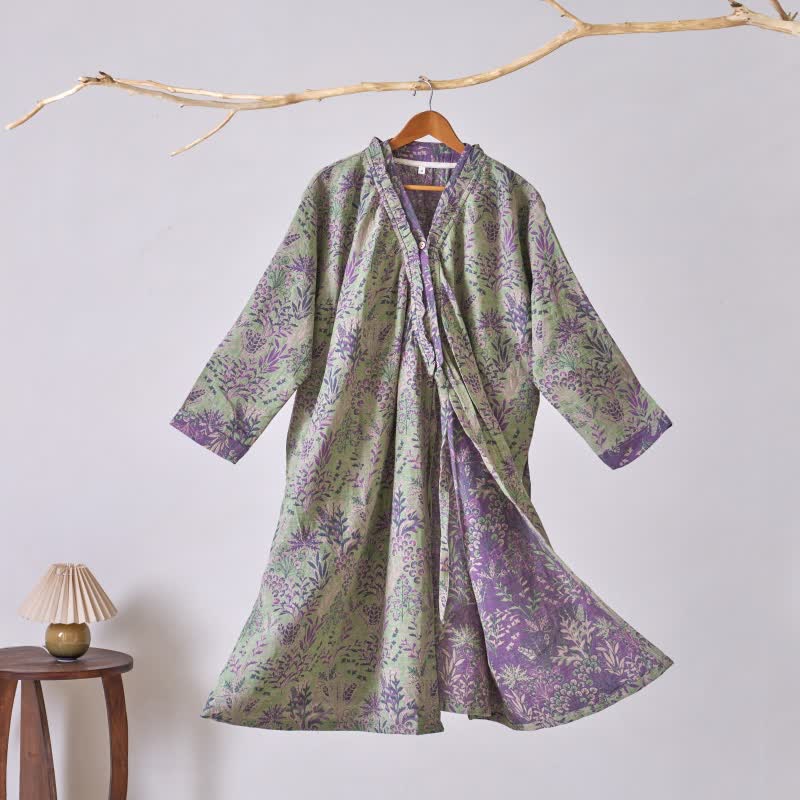 Ownkoti Botanical Plant Ruffled Cotton Nightdress - Green - XL - image 0