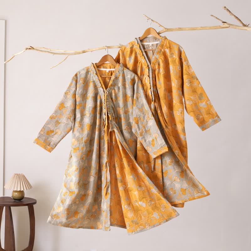 Ownkoti Ginkgo Leaf Ruffled Cotton Nightdress - image 2