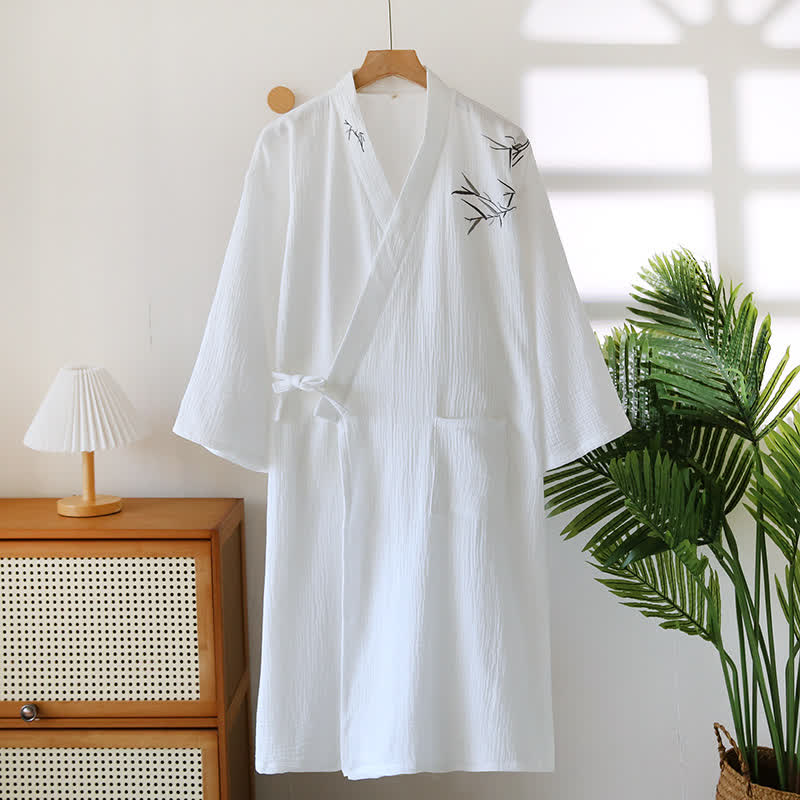 Ownkoti Unisex Bamboo Cotton Gauze Bathrobe - White - XL - image 5