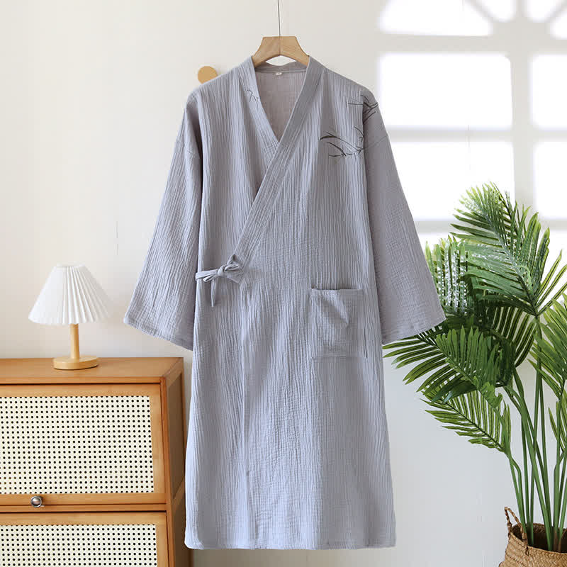 Ownkoti Unisex Bamboo Cotton Gauze Bathrobe - Gray - XL - image 6