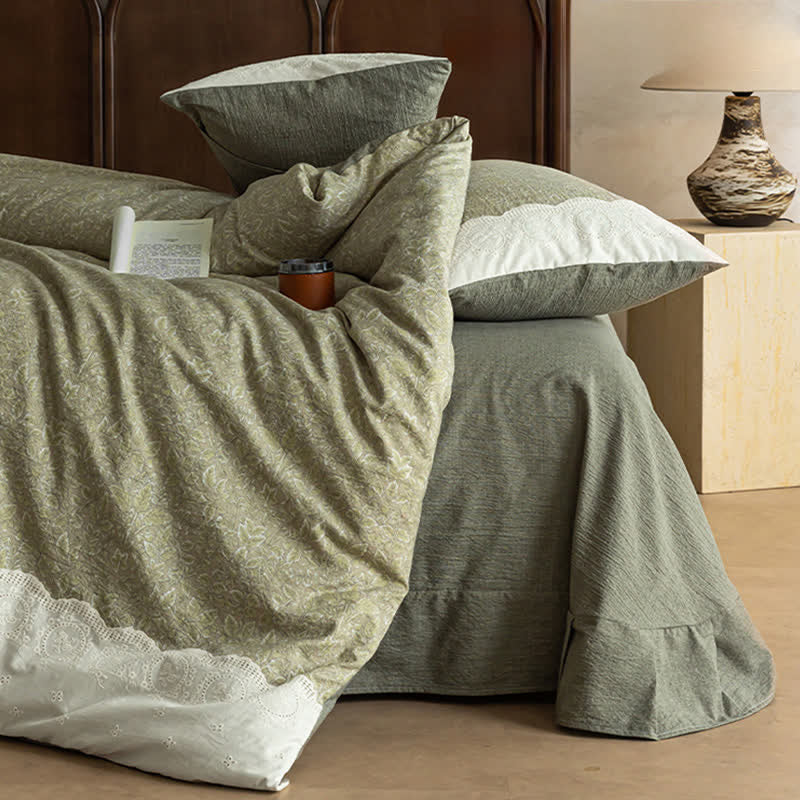 Ownkoti Sage Green Linen-Cotton Toile Bedding Set(4PCS) - image 1