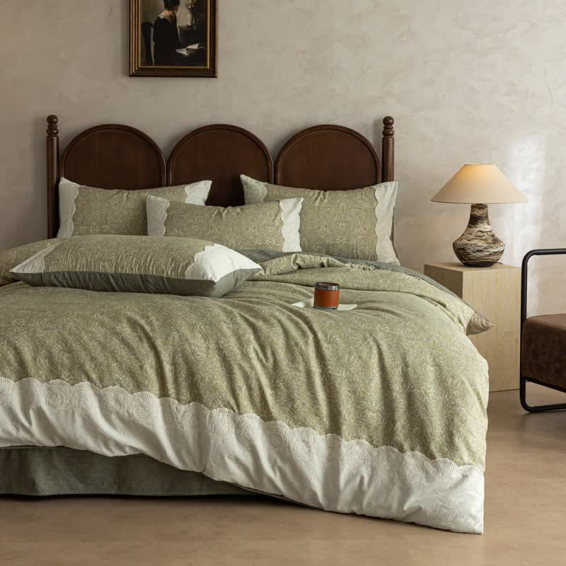Ownkoti Sage Green Linen-Cotton Toile Bedding Set(4PCS) - image 0