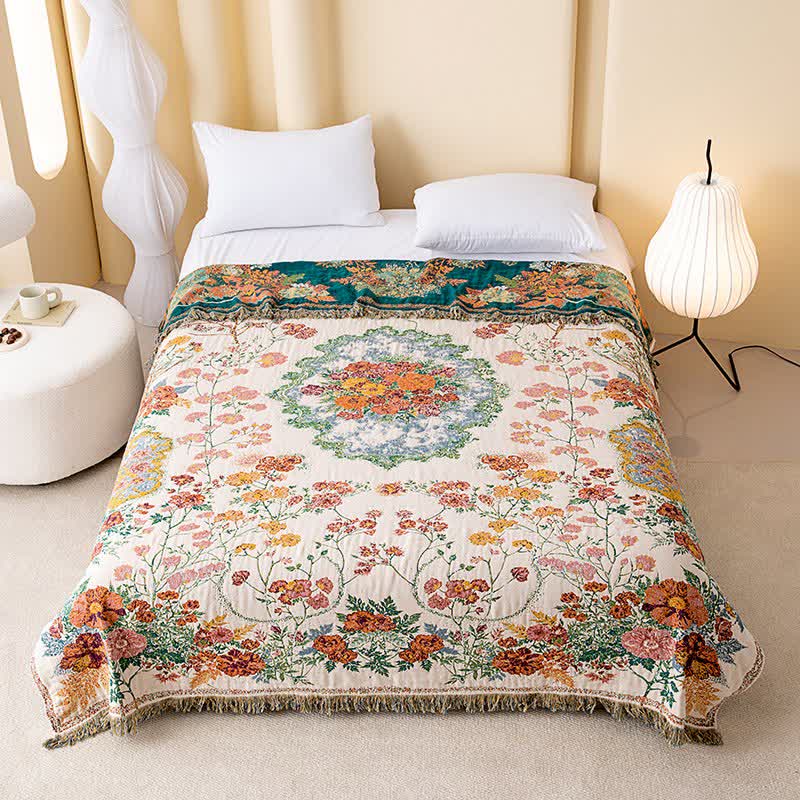Ownkoti Floral Bouquet Cotton Gauze Tassel Quilt - King - image 0