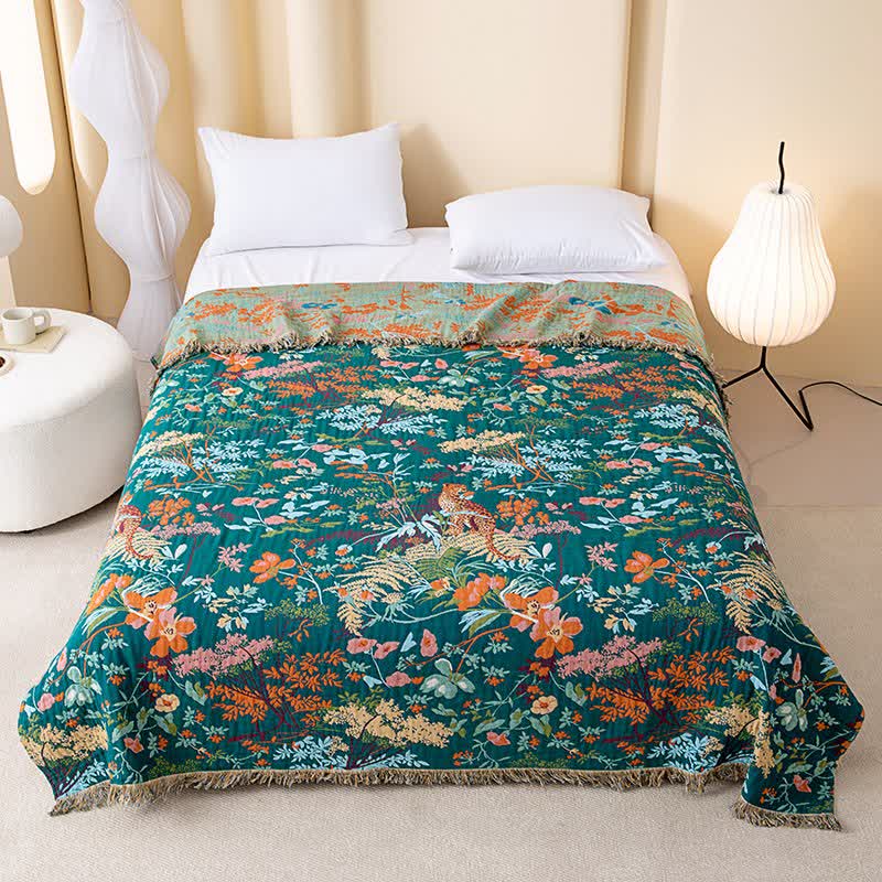 Ownkoti Rainforest Plant Cotton Gauze Tassel Quilt - King - image 0