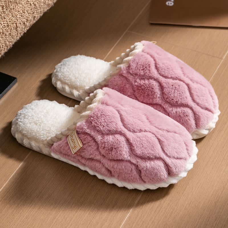 Ownkoti Wavy Textured Closed-Toe Plush Warm Slippers - Dark Pink - L - image 6