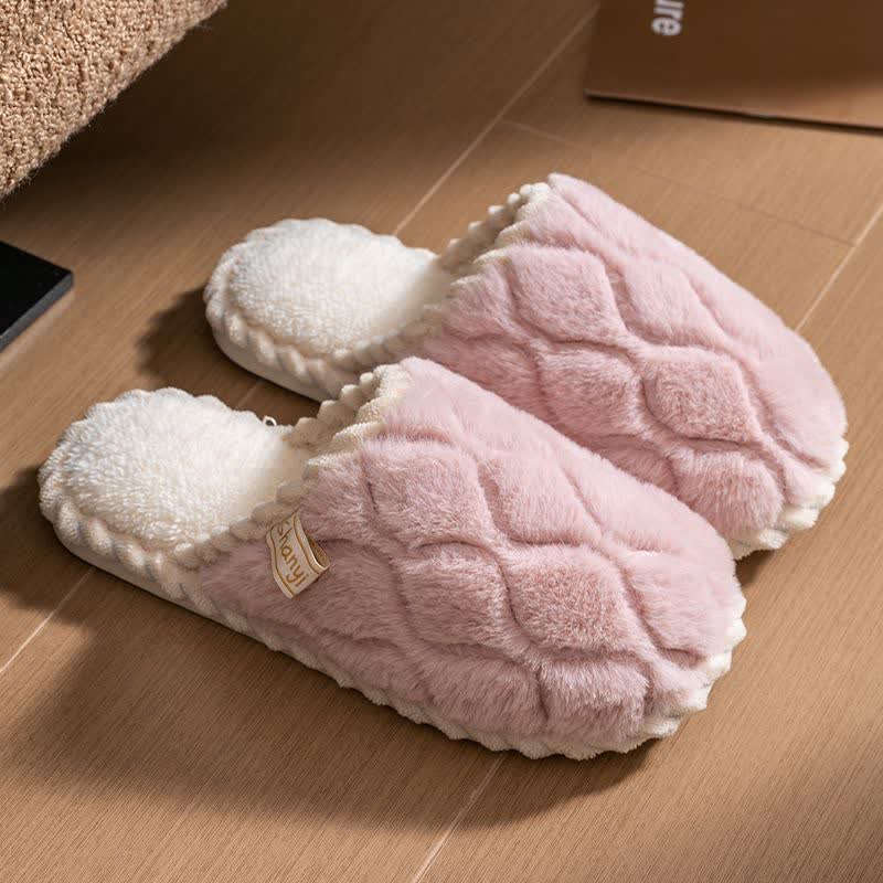 Ownkoti Wavy Textured Closed-Toe Plush Warm Slippers - Pink - L - image 5