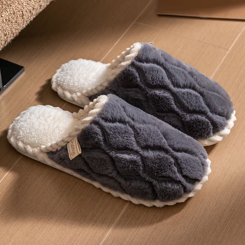 Ownkoti Wavy Textured Closed-Toe Plush Warm Slippers - Gray - 2XL - image 9