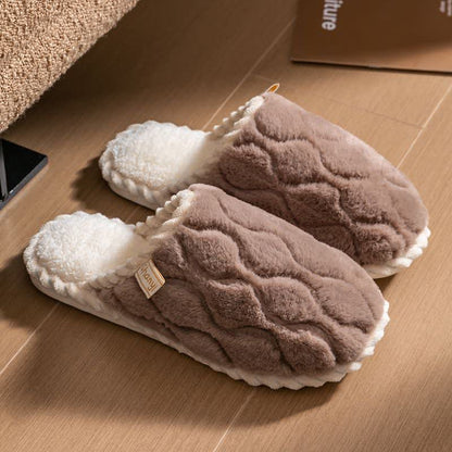 Ownkoti Wavy Textured Closed-Toe Plush Warm Slippers - Brown - 2XL - image 8