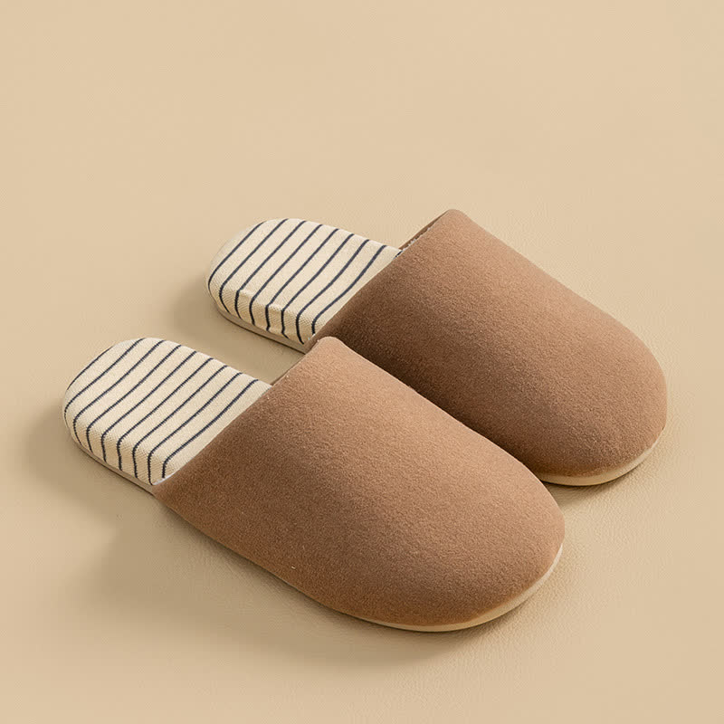 Ownkoti Striped Sole Plush-Lined House Slippers - Brown - 2XL - image 2