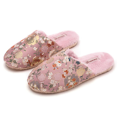 Ownkoti Vintage Floral Embroidered Plush House Slippers - image 5