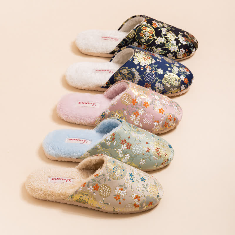 Ownkoti Vintage Floral Embroidered Plush House Slippers - image 0