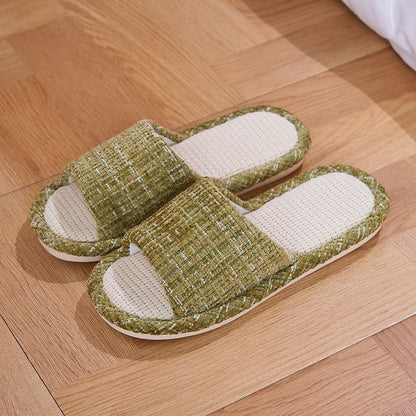 Ownkoti Solid Color Linen House Slippers - Green - L - image 5