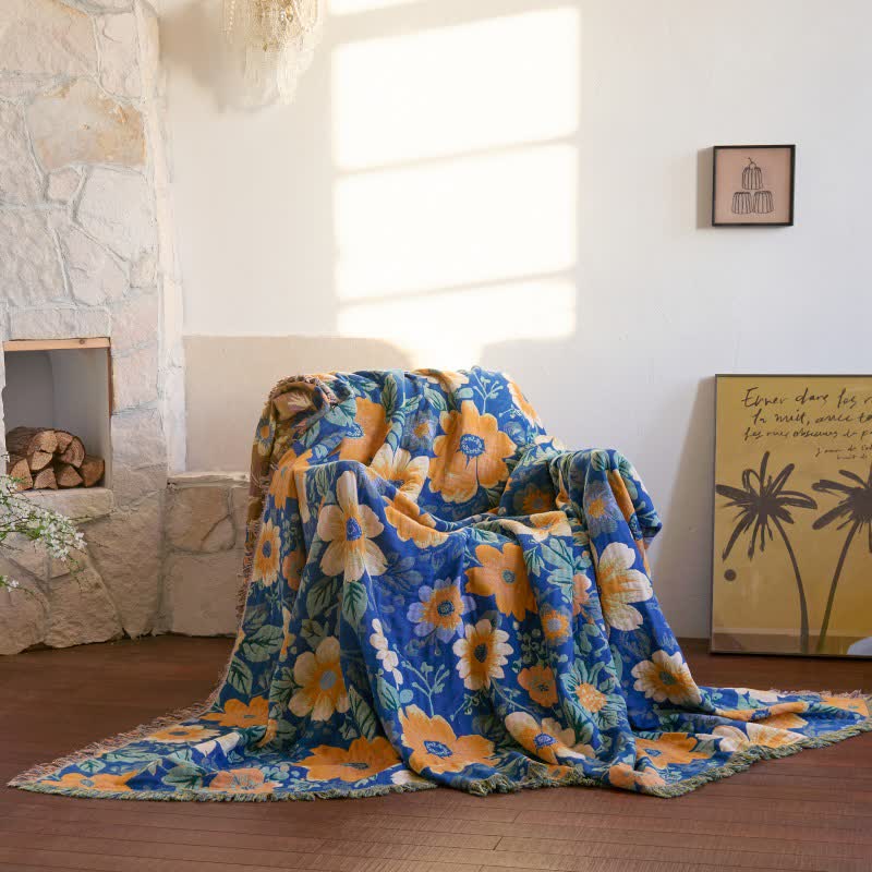 Ownkoti Bright Daisy Cotton Gauze Tassel Blanket - image 3