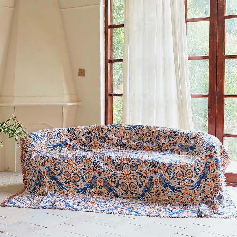Ownkoti Vintage Bird Cotton Gauze Tassel Blanket - image 3