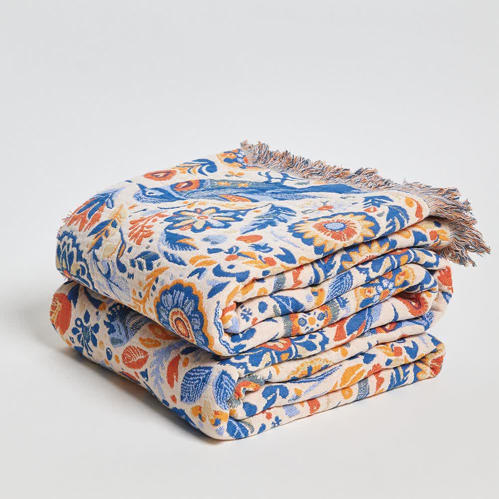 Ownkoti Vintage Bird Cotton Gauze Tassel Blanket - image 3