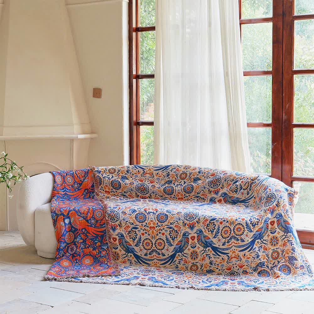 Ownkoti Vintage Bird Cotton Gauze Tassel Blanket - image 2