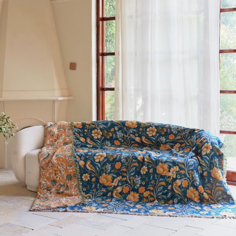 Ownkoti Vibrant Floral Bird Tassel Cotton Blanket - image 2