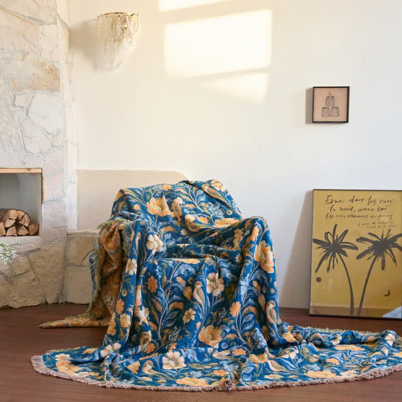Ownkoti Vibrant Floral Bird Tassel Cotton Blanket - 90"W x 98"L - image 0