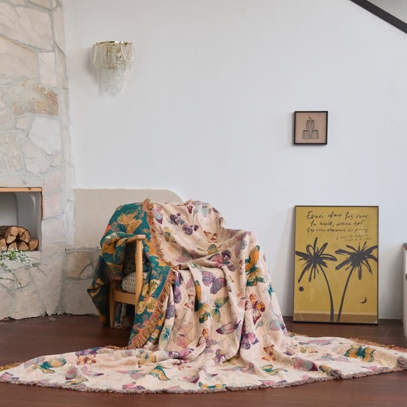 Ownkoti Elegant Butterfly Tassel Cotton Blanket - Light Yellow - 90"W x 98"L - image 5