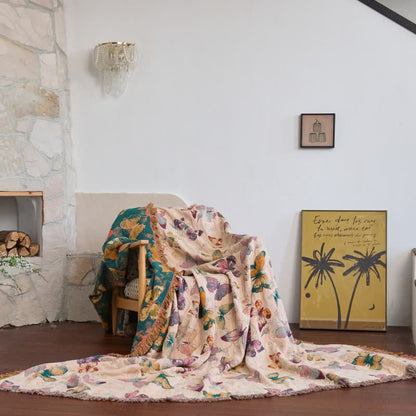 Ownkoti Elegant Butterfly Tassel Cotton Blanket - Light Yellow - 90"W x 98"L - image 5